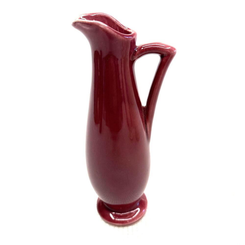 Vintage Shawnee 8" Pottery Burgundy Handled Ewer Pitcher Vase USA #1168